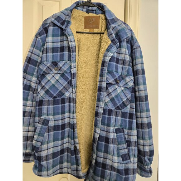 Outdoor Life Mens Blue Plaid Sherpa-Lined Flannel Jacket Size XL - Picture 1 of 8